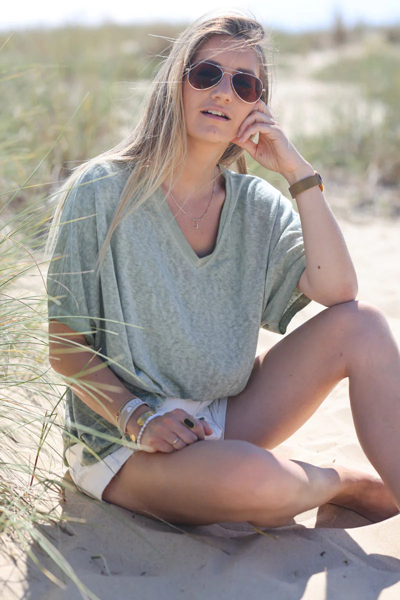 Olive Relaxed Fit Batwing Super Soft T-shirt