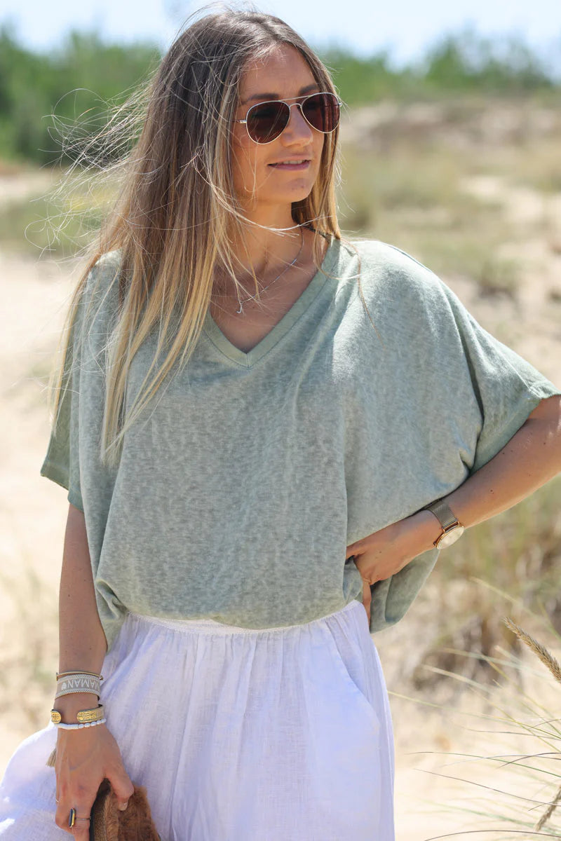 Olive Relaxed Fit Batwing Super Soft T-shirt