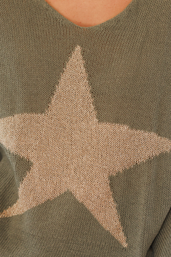 Olive Star Knit Utility Sweater