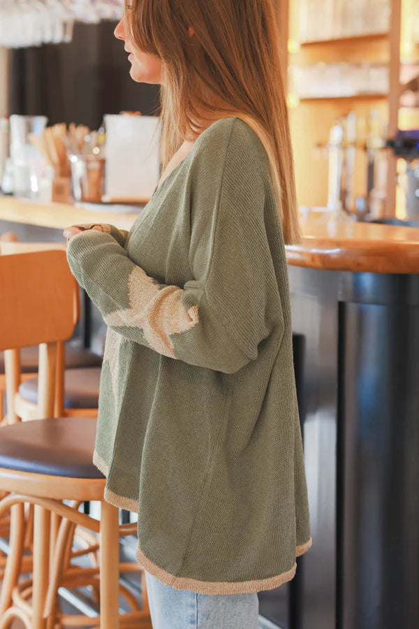 Olive Star Knit Utility Sweater