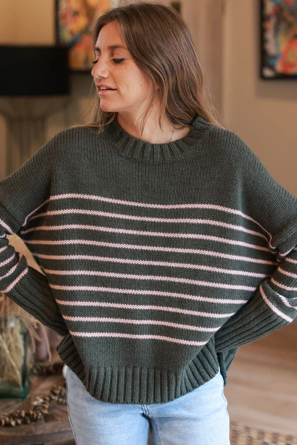 Olive Stripe Wool Blend Sweater