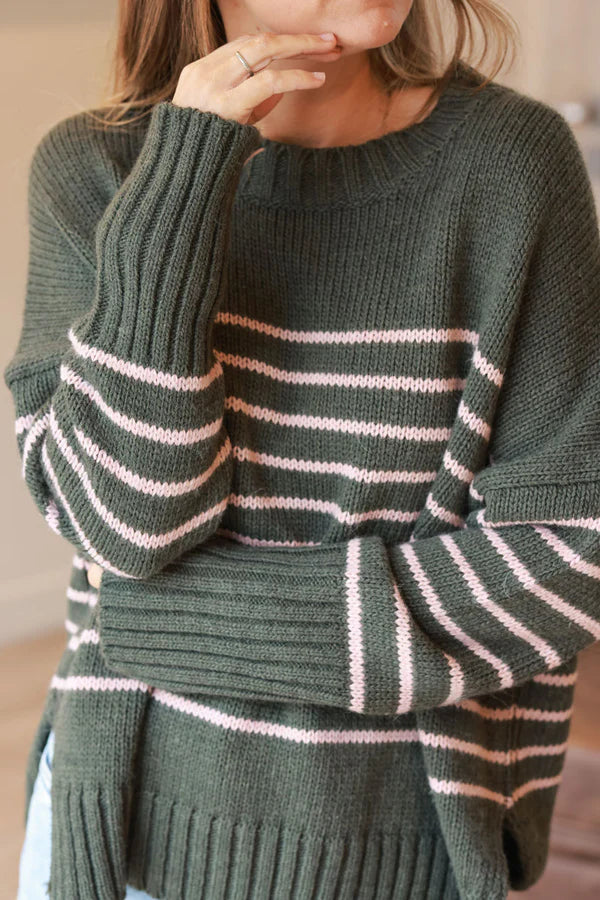 Olive Stripe Wool Blend Sweater