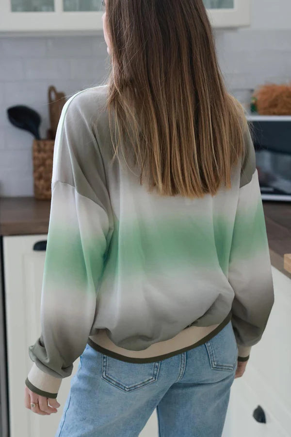 Olive Tie-Dye Stripe Long-Sleeve Jersey Knit Tee