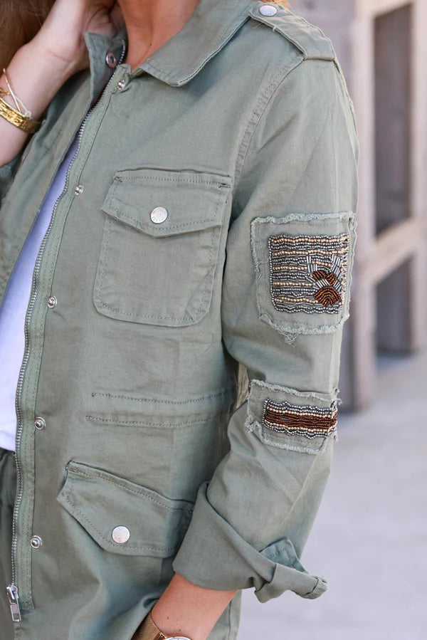 Olive Twill Utility Bead Jacket