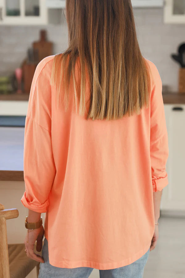 Orange “Amour” Long-Sleeve V-Neck Tee