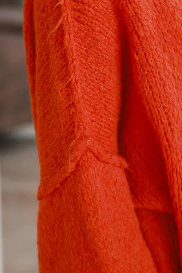 Orange Chunky Knit Sweater Oversized and Funnel Neck