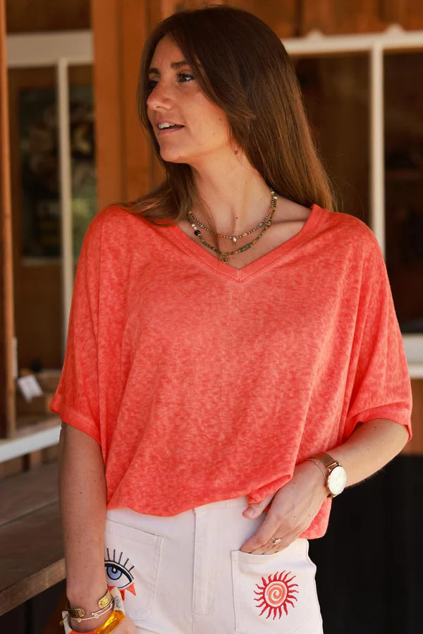 Orange Relaxed Fit Batwing Super Soft T-shirt