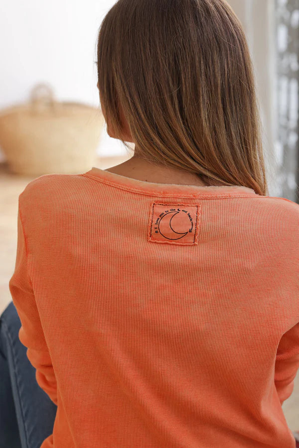 Orange Ribbed Long Sleeve T-shirt 'ILY to the Moon and Back'