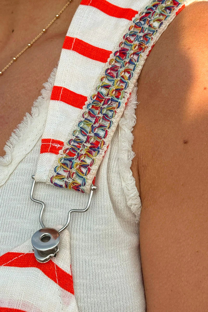 Orange Stripe Linen Overalls Maxi Dress