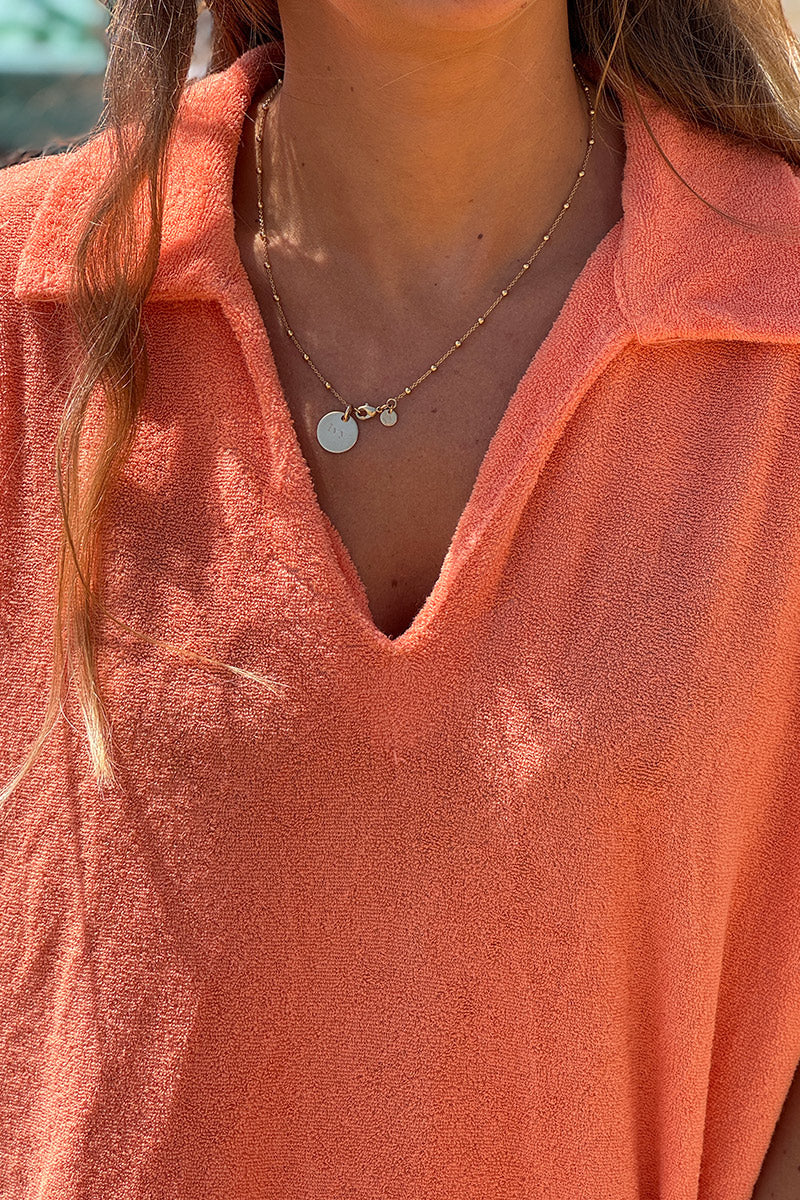 Orange Terry Cloth Collared Caftan