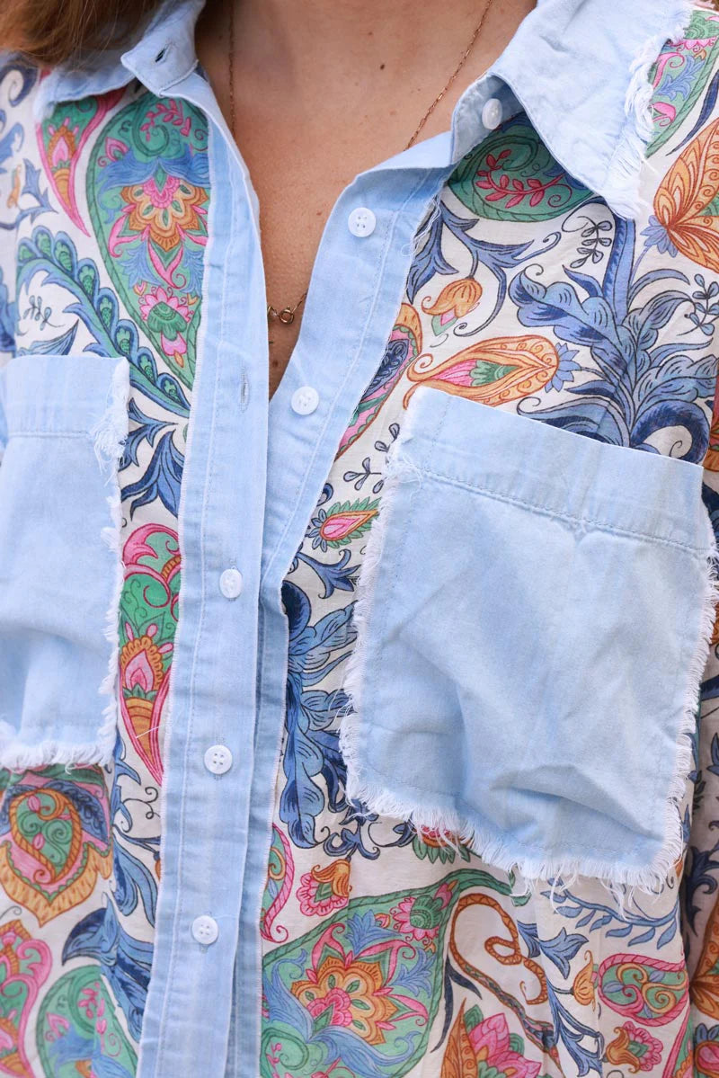 Paisley and Denim Lightweight Button-Down