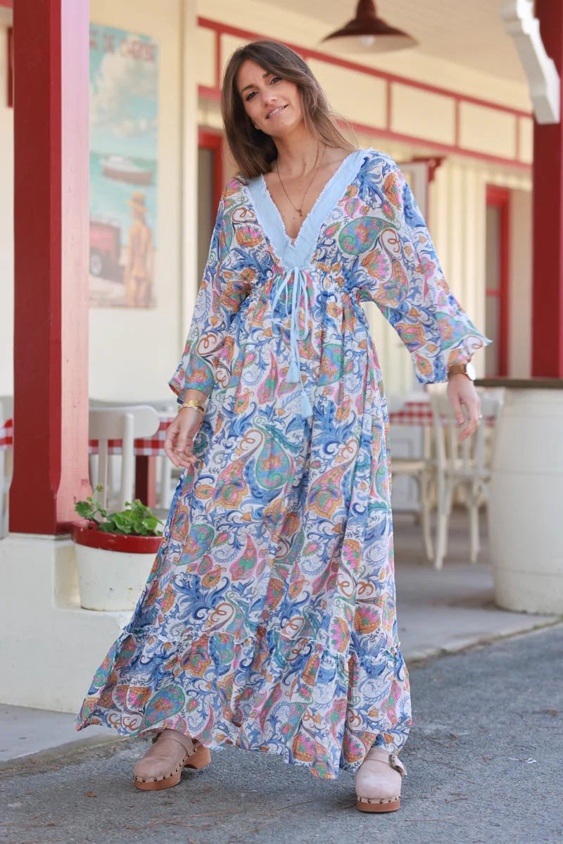 Paisley and Denim Lightweight Maxi Dress