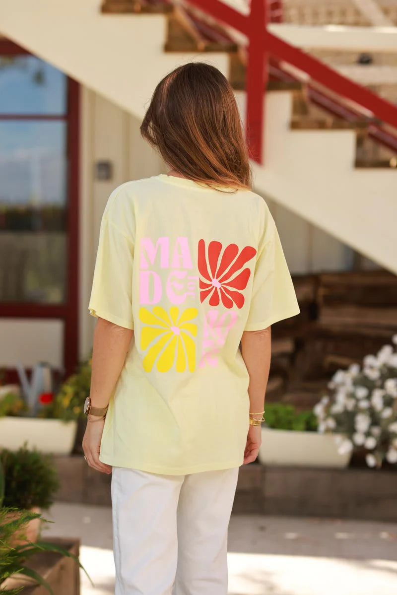 Pastel Yellow Hibiscus Surf Style Tee