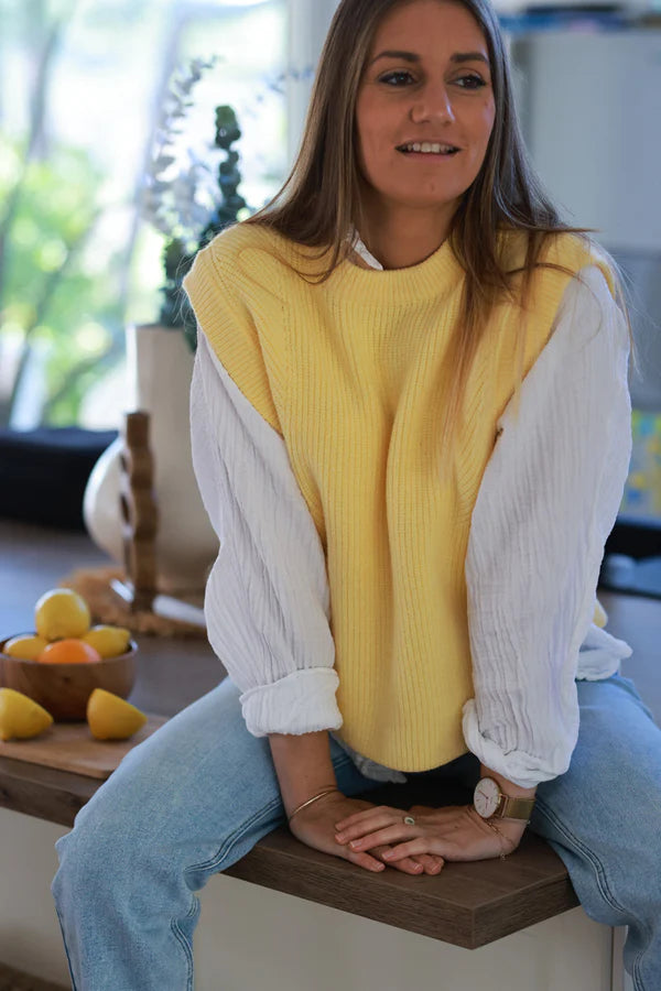 Pastel yellow Sweater Knit Layering Vest