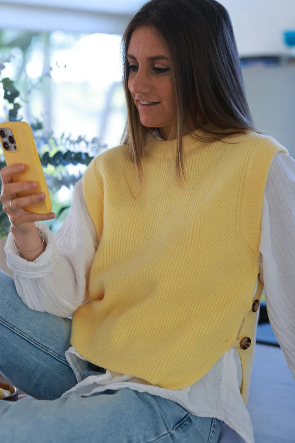 Pastel yellow Sweater Knit Layering Vest