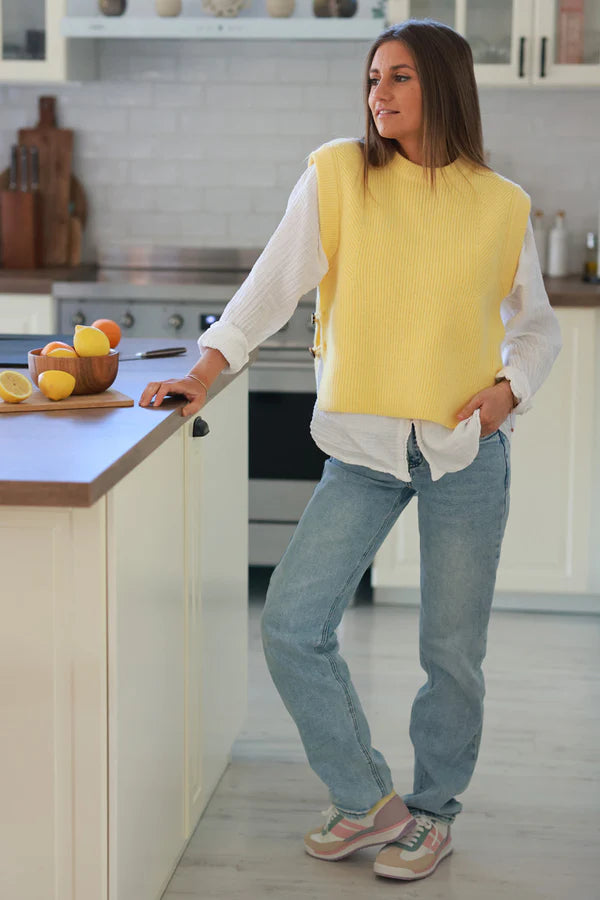 Pastel yellow Sweater Knit Layering Vest