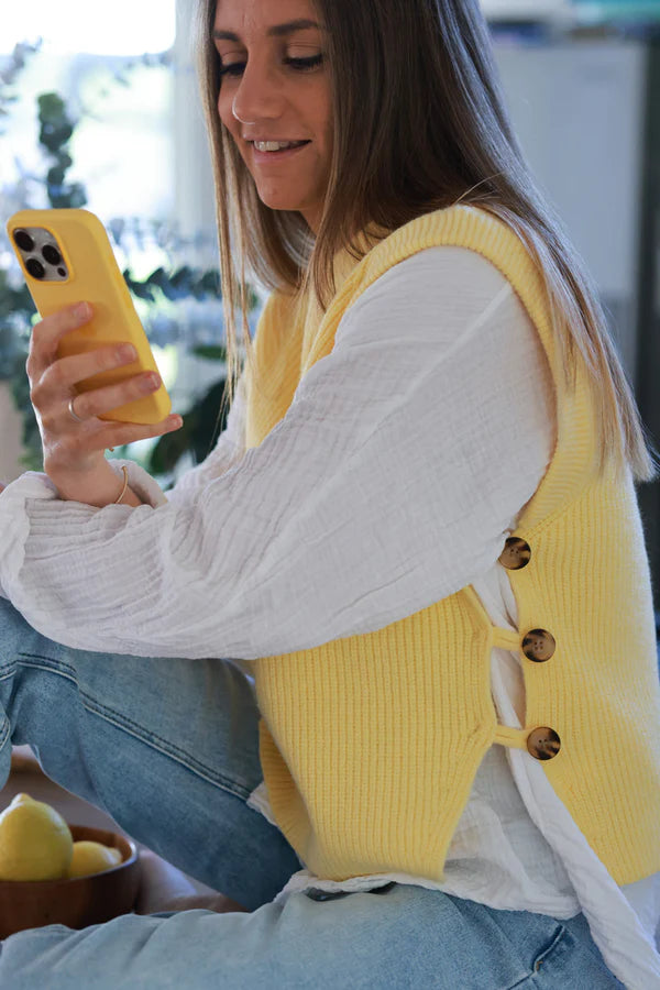 Pastel yellow Sweater Knit Layering Vest