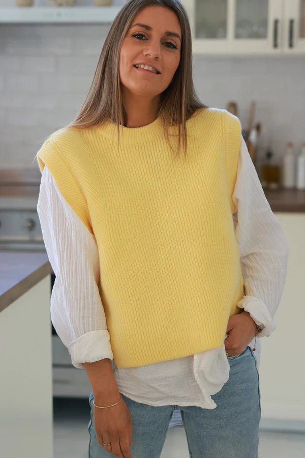 Pastel yellow Sweater Knit Layering Vest