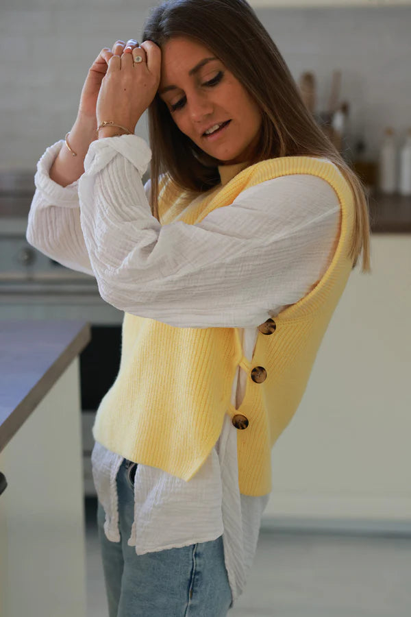 Pastel yellow Sweater Knit Layering Vest