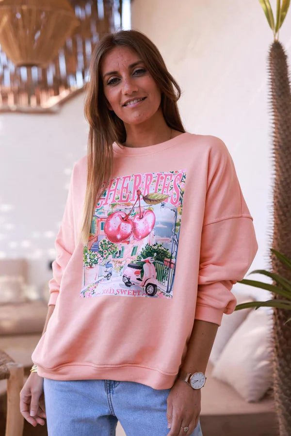 Peach Cherry Vacation Sweater