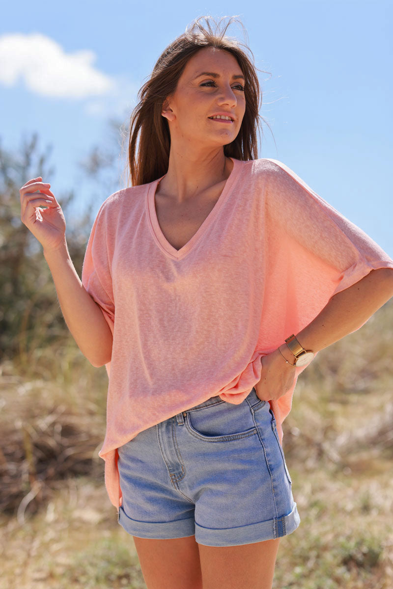 Peach Relaxed Fit Batwing Super Soft T-Shirt