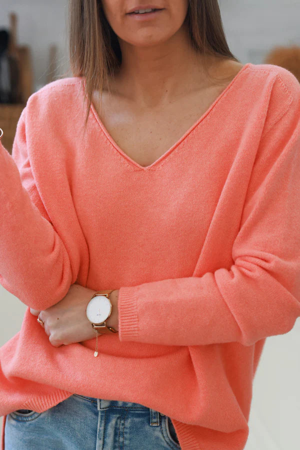 Peach Soft Basic V-neck Sweater