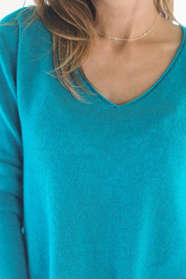 Peacock green Soft Basic V-neck Sweater