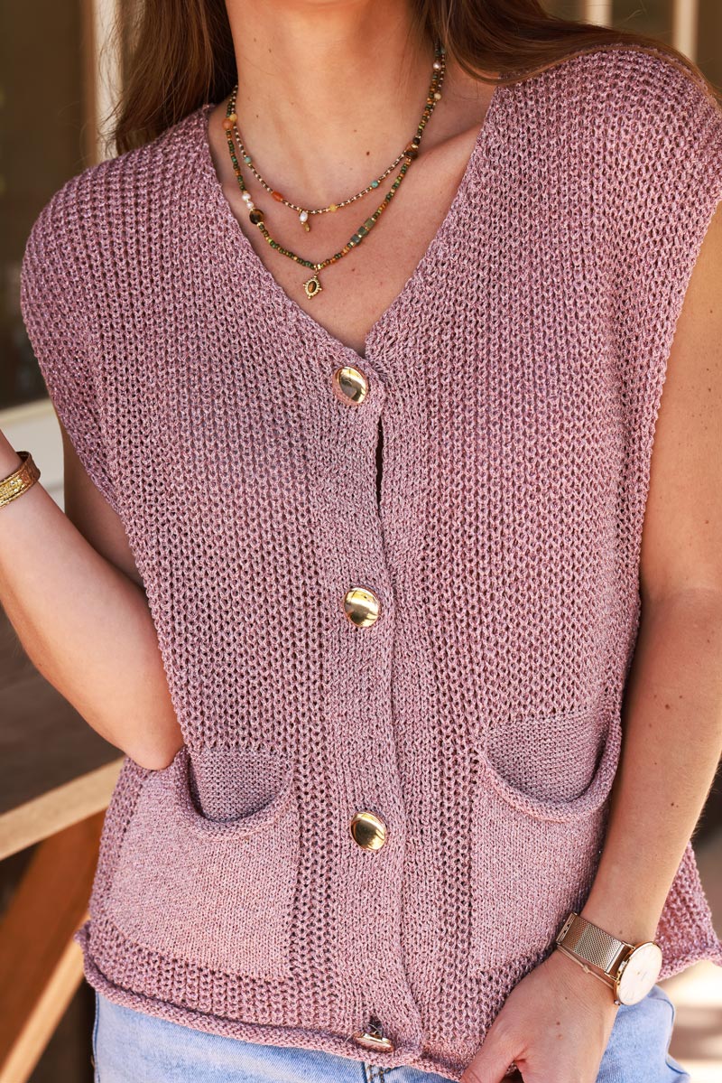 Pink Chunky Knit Sweater Vest