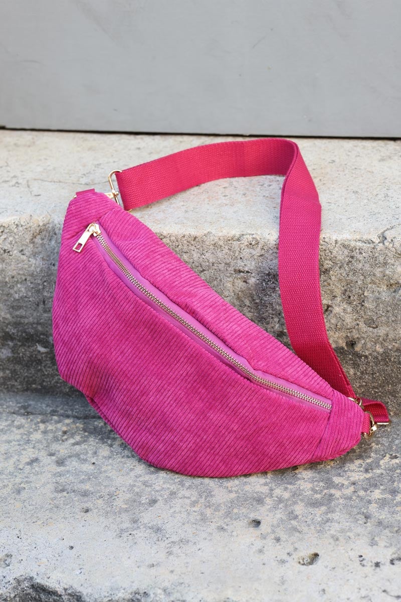 Pink corded zip pocket bum bag