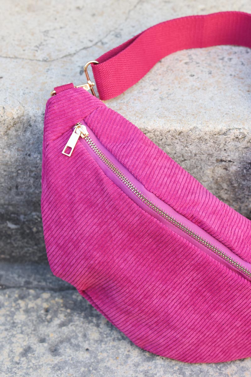 Pink corded zip pocket bum bag