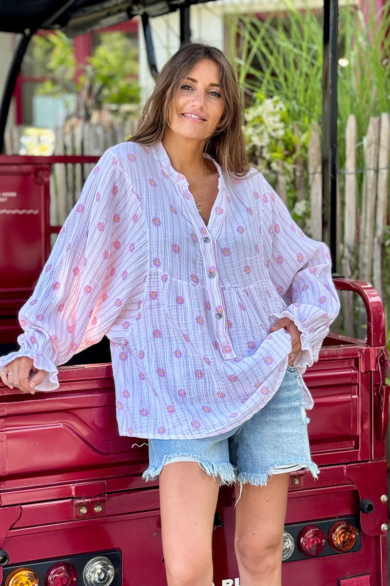 Pink Daisy Stripe Blouse