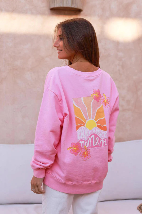 Pink “Enjoy Every Moment” Hibiscus Sweater