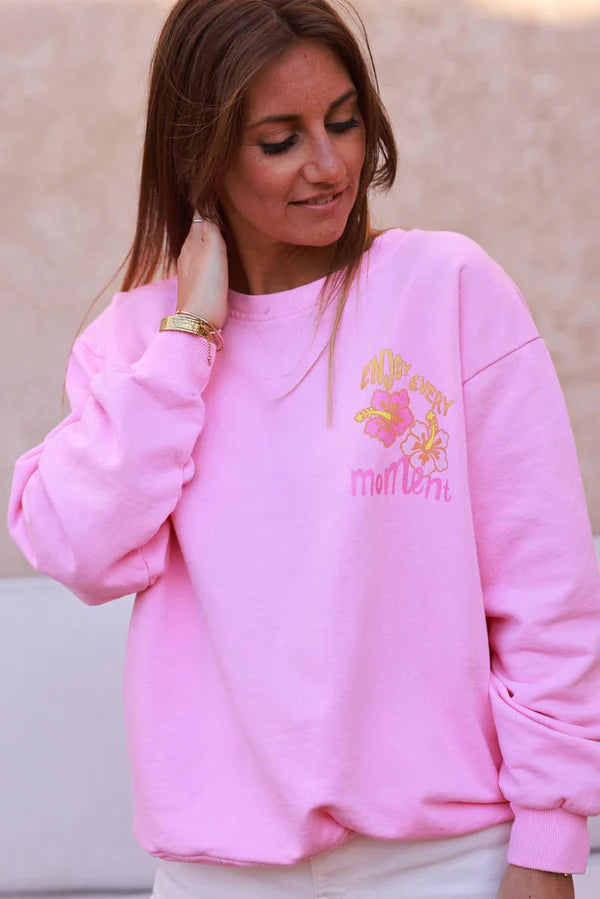 Pink “Enjoy Every Moment” Hibiscus Sweater