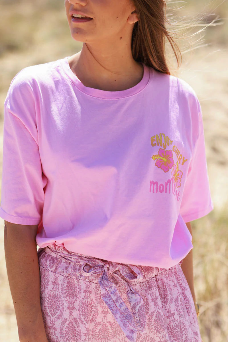 Pink “Enjoy Every Moment” Hibiscus Tee