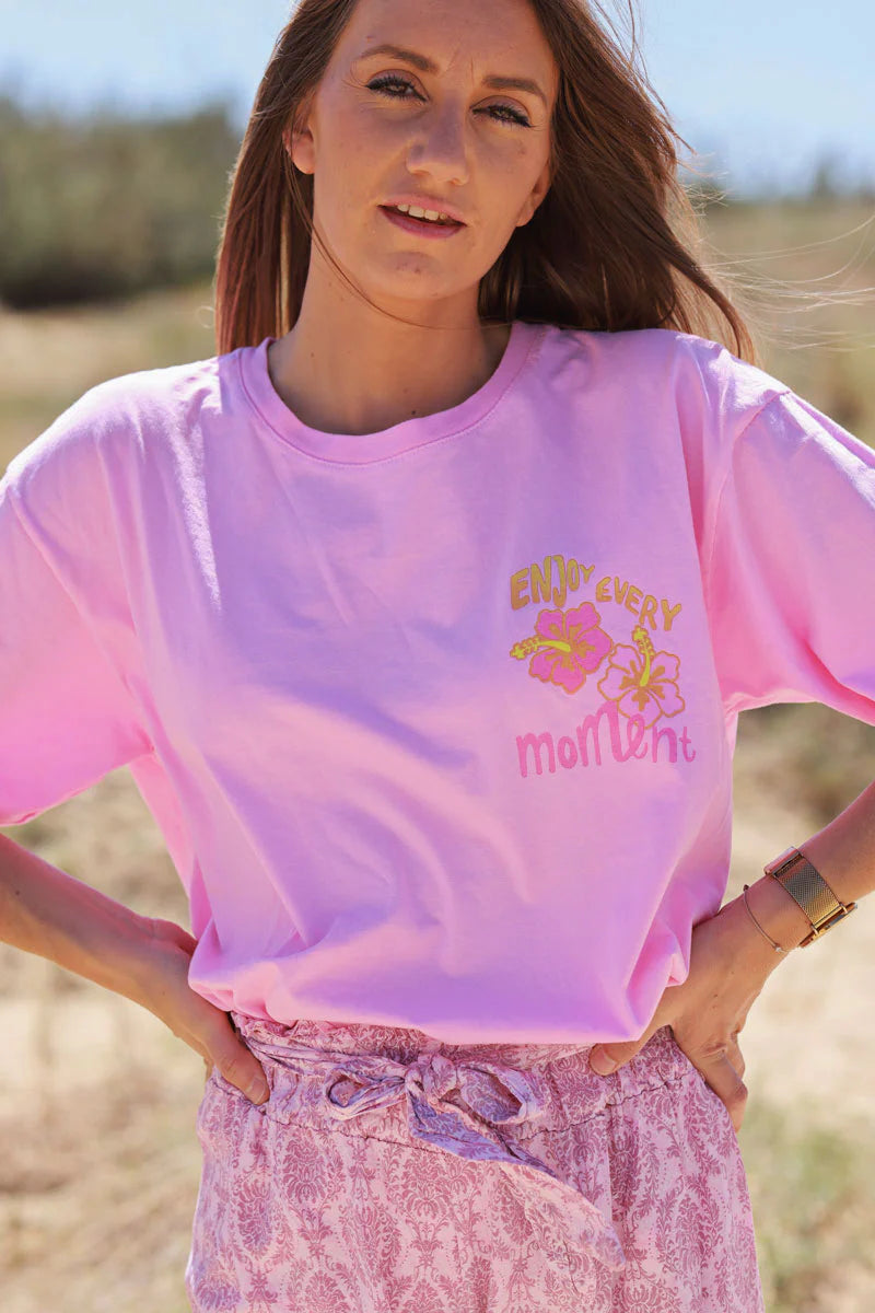 Pink “Enjoy Every Moment” Hibiscus Tee