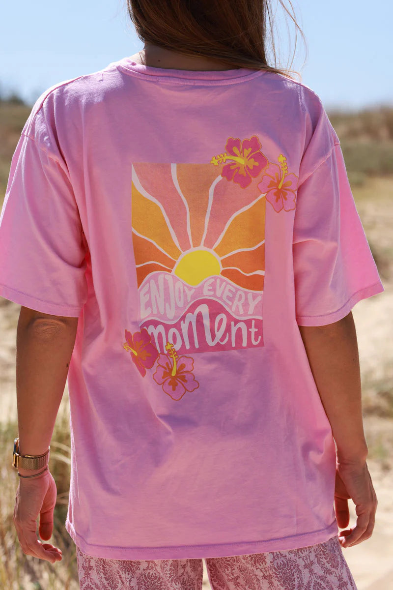 Pink “Enjoy Every Moment” Hibiscus Tee