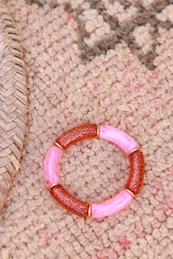 Pink Glitter Tube Bead Bracelet