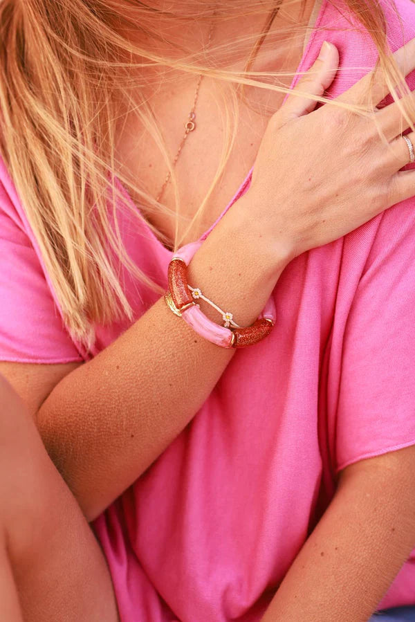 Pink Glitter Tube Bead Bracelet