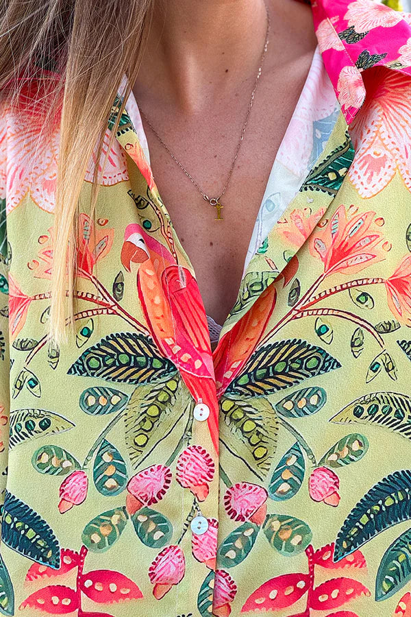 Pink and Green Batik Parrot Kimono Blouse