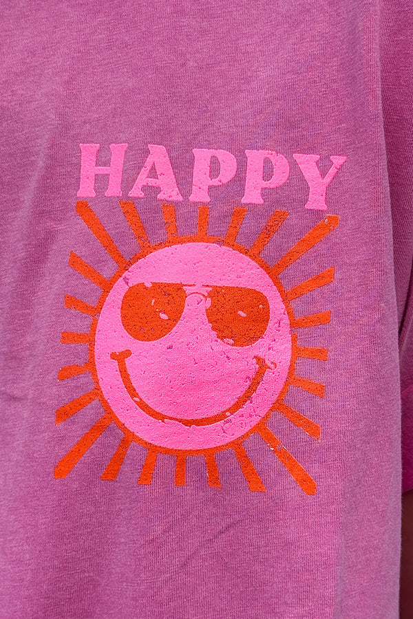 Pink Happy Sun Screen Print Tee