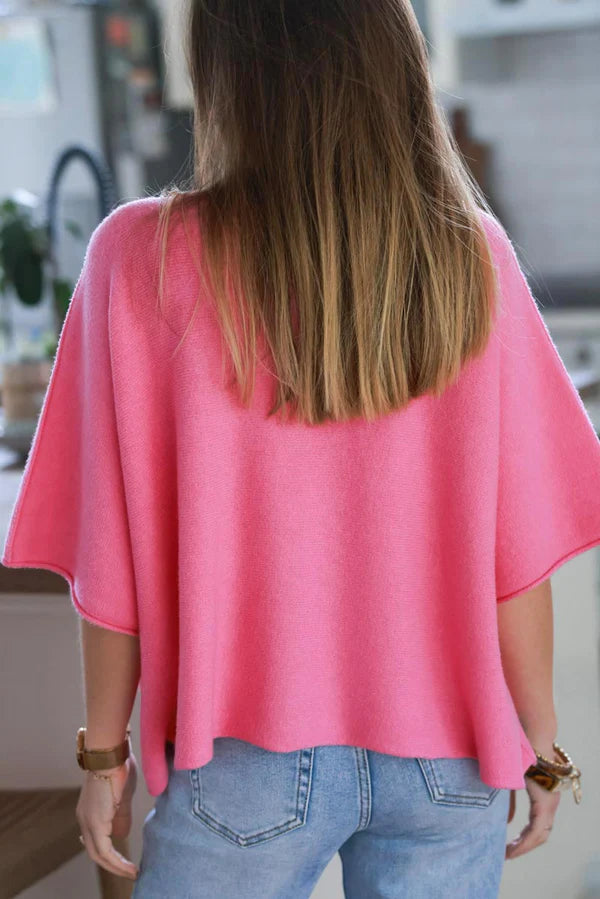 Pink Knit Batwing Blouse