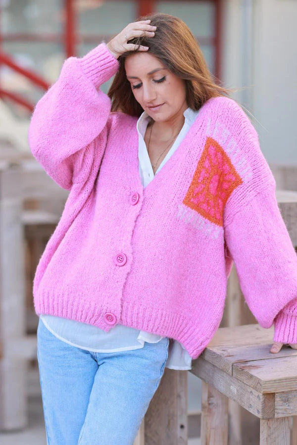 Pink Knit “Le Soleil” Cardigan Sweater