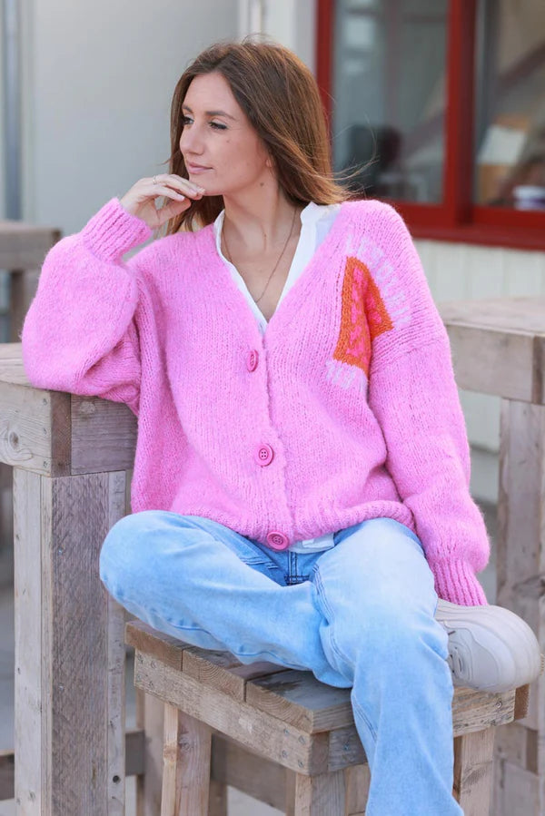 Pink Knit “Le Soleil” Cardigan Sweater