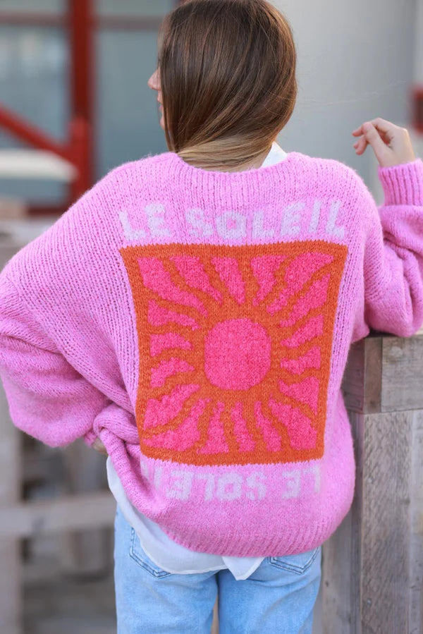 Pink Knit “Le Soleil” Cardigan Sweater