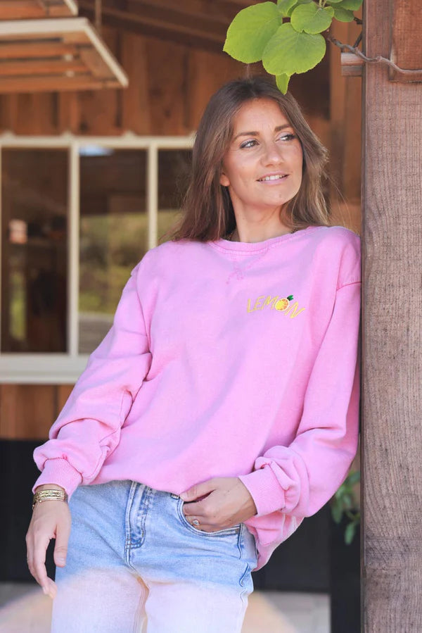 Pink Lemon Screen Print Sweater