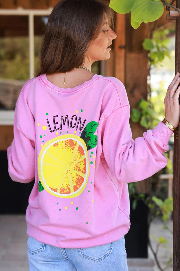 Pink Lemon Screen Print Sweater