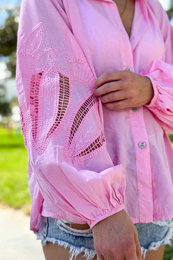 Pink Lotus Sleeve Poplin Blouse