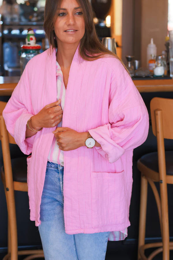 Pink Relaxed Fit Crinkle Cotton Gauze Jacket