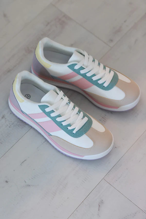 Pink Stripe Vintage Vegan Leather Sneakers