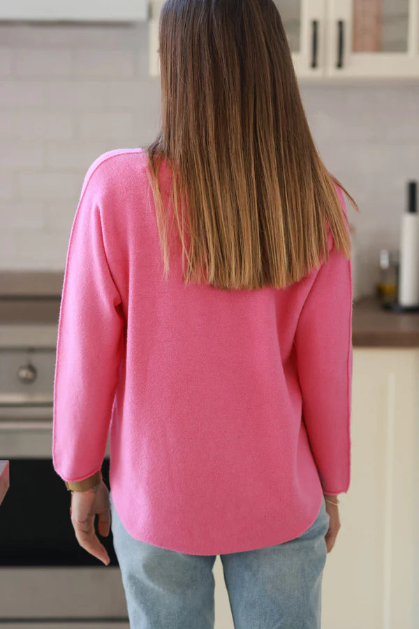 Pink ultra-soft, Viscose Blend V-Neck Sweater